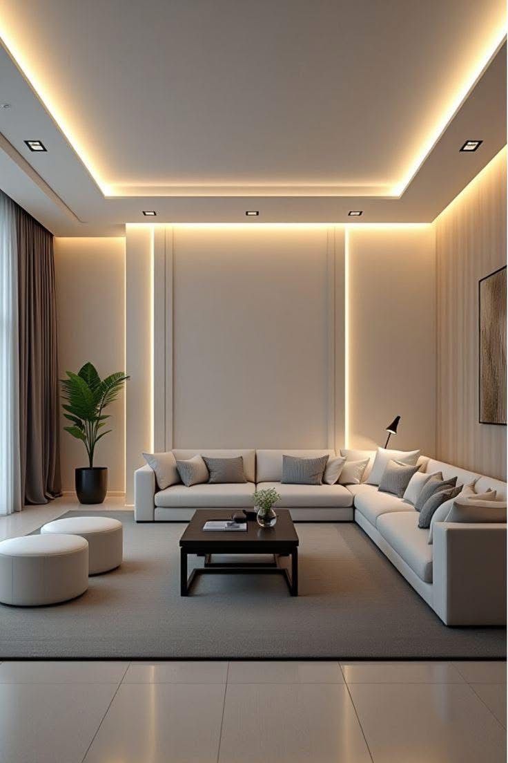 Duplex Living Hall featuring Concealed LED Strip Floating Console #5